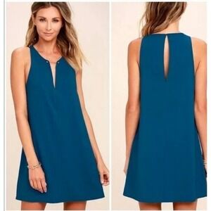 Lulus Slip Dress Womens Size M Marine Blue Plunge Neck Romantic Satin Minimalist